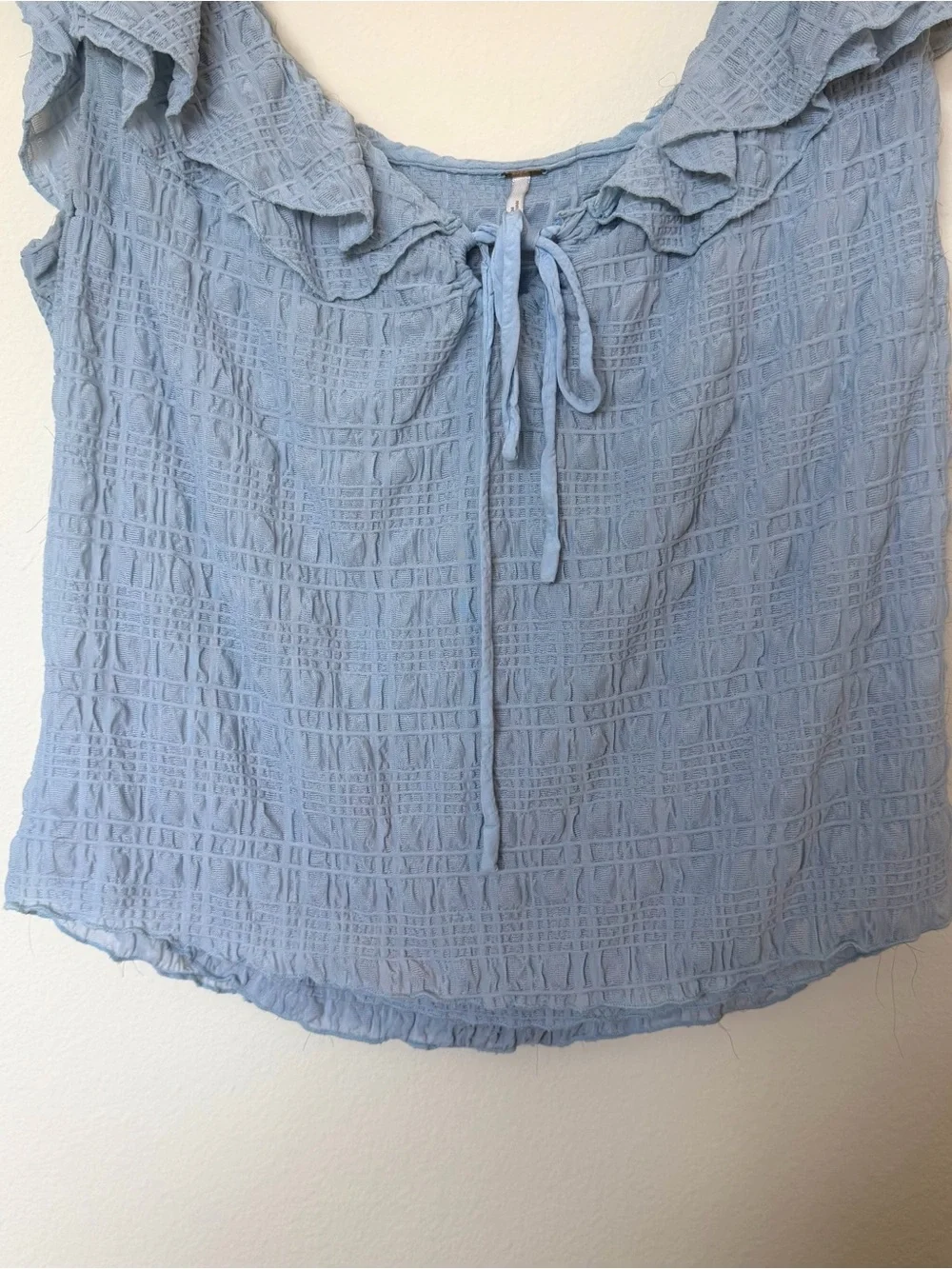 Free People Icy Blue Ruffle Off Shoulder Textured Top XL